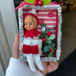 Brand new elf in shadow box ornament